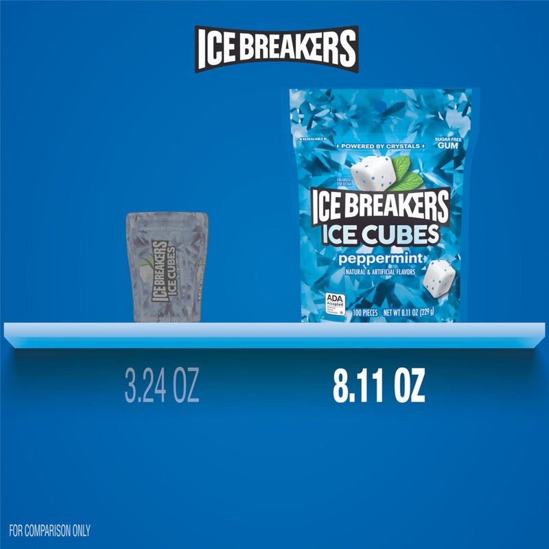 ICE BREAKERS Ice Cubes Peppermint Sugar Free Chewing Gum Pouch, 8.11 oz (100 Pieces) - Image 3